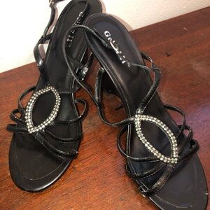 Black Strappy Heels with Rhinestone Detail